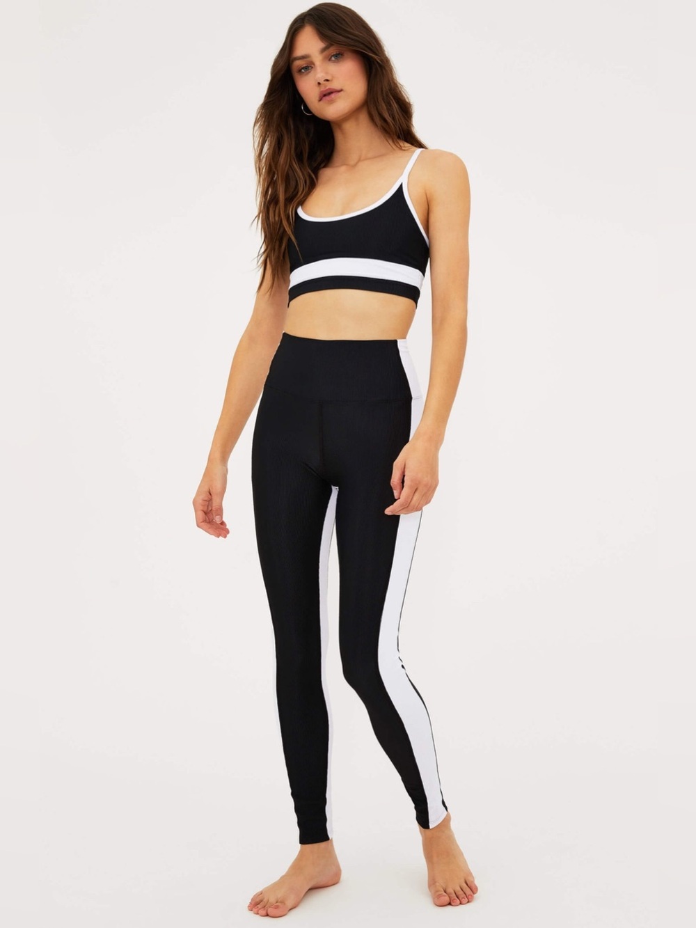 Beach Riot Black & White Side-Stripe High-Waist Leggings